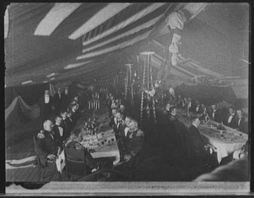 U.S.S. New York, dinner to Admiral Sampson by officers of the squadron at Newport, on anniversary of Battle of Santiago