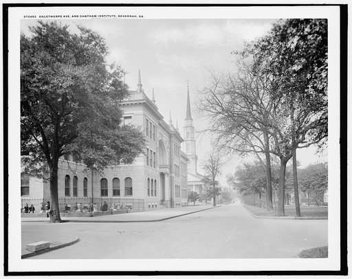 Oglethorpe Ave. [Avenue] and Chatham Institute [i.e. Academy], Savannah, Ga.