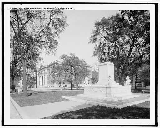 Oglethorpe Monument and Chatham Institute [i.e. Academy], Savannah, Ga.