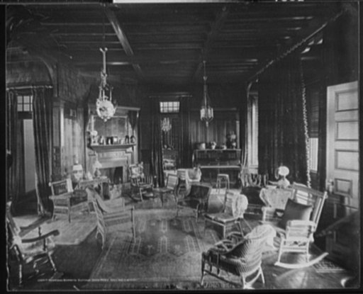 T. Harrison Garret's [i.e. Garrett] Cottage, Deer Park. Hall and library