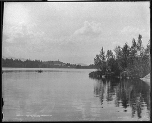 Rustic lodge and Indian carry, Upper Saranac Lake, Adirondack Mountains