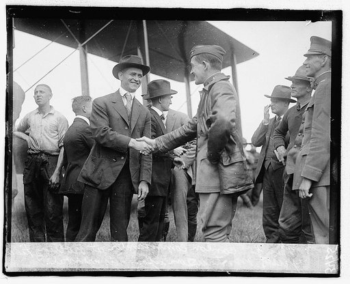 Maj. Scanlon, Commander at Bolling field, greets Mr Lawson upon his arrival