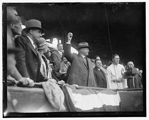 Pres. Hoover throwing out baseball, Griffith Stadium