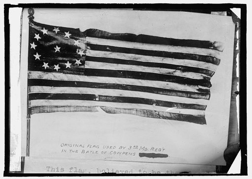 Original flag used by 3d Md. Regiment in Battle of Cowpens made according to act. of Congress 1777