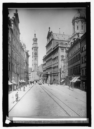 Germany, Augsburg. Rathain with Perlach and [...] bldg.