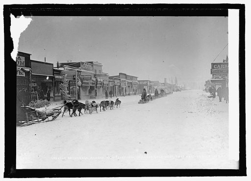 Dog team leaving Anchorage, Alaska; these teams carried $265000 in gold [...