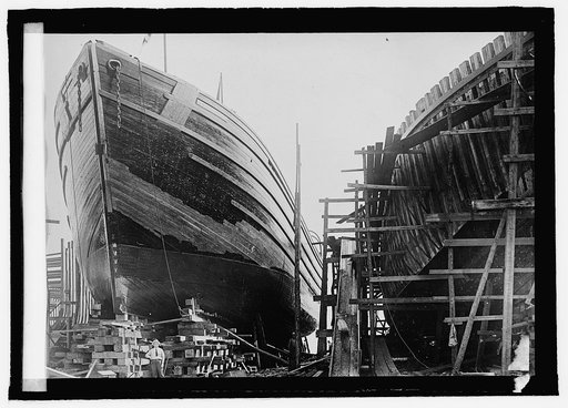 Wooden ship on ways
