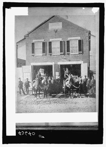 Fire house with horse drawn engines, Wash., D.C.