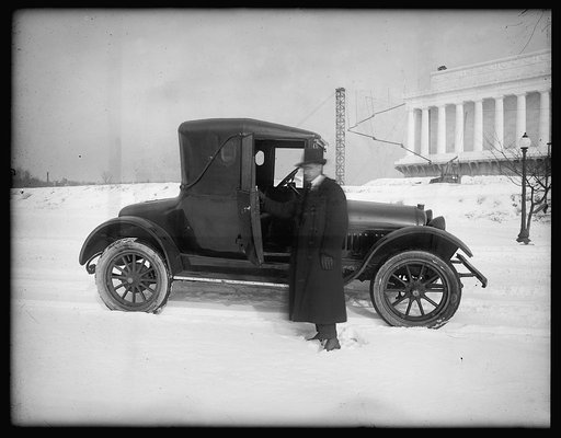 Herbert E. French and auto [near Lincoln memorial, Washington, D.C.