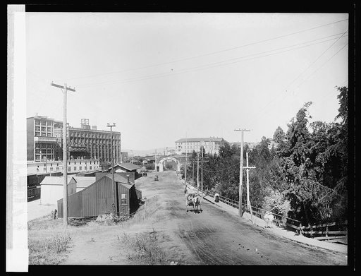 South view of Refinery and entrance to Loring Ave., Crockett, [California