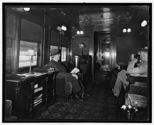 Train interior with men