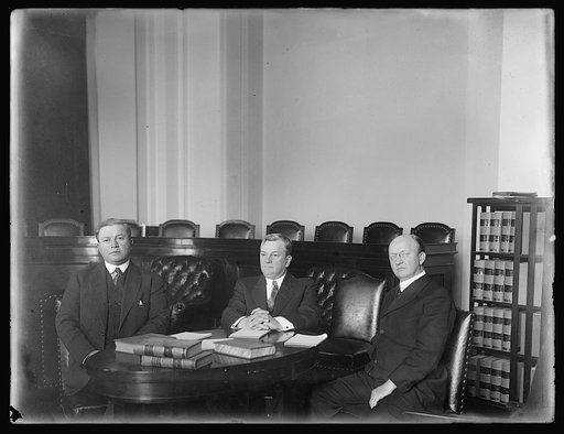 Sub. Com. of House Judiciary Committee investigate Snowden H. Marshall. L to R: Warren Gard, Ohio, C.C. [Charles Creighton] Carlin, Va., Jno. M. [John Mandt] Nelson, Wis.