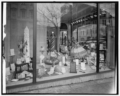 Department store window, handkerchiefs