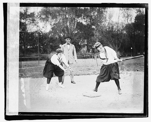 Lucile Boyd catching; Mary Cook at bat