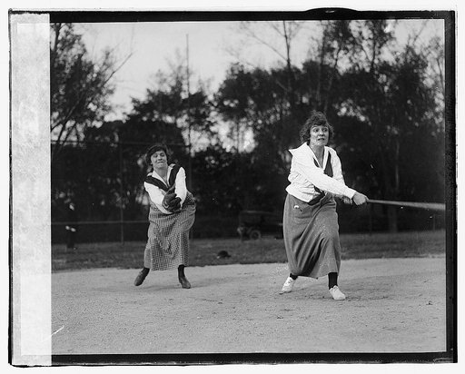 At bat, Mrs. Richie; catcher, Fannie Gerhart