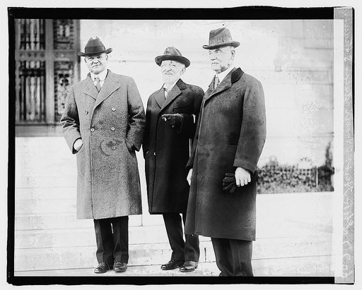 L to R: Herbert Hoover, Oscar S. Strauss, Prof. Frank W. Taussig