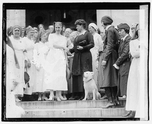Miss Boardman receiving congratulations from Red Cross