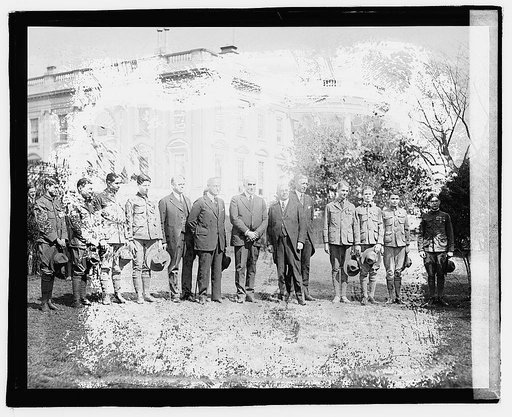 Harding and group outside White House], 3/16/21
