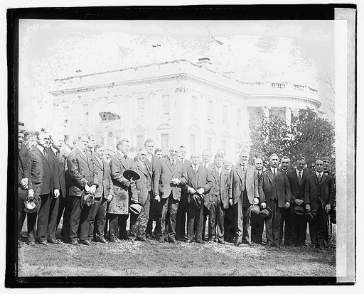 Harding and group outside White House], 3/16/21