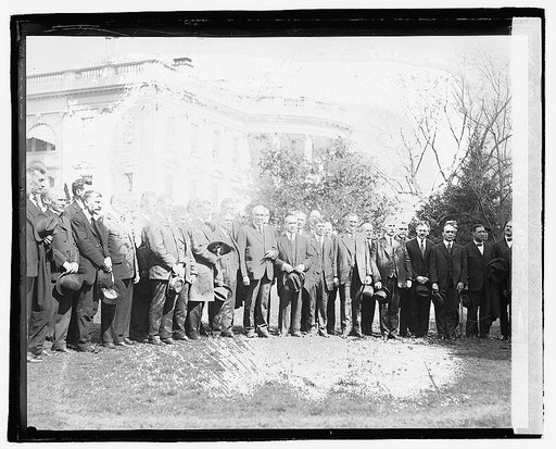 Harding and group outside White House], 3/16/21