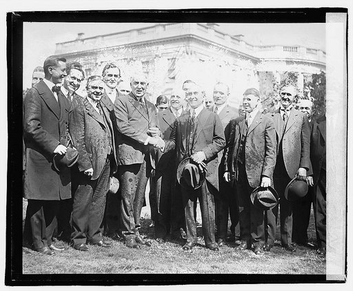 Harding and group outside White House], 3/16/21
