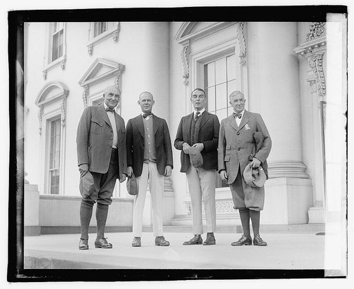 Harding, Grantland Rice, Ring Lardner, Secty. Fletcher, 4/7/21