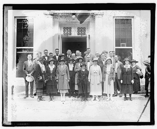 Unidentified group of people standing on steps of building,] 6/9/21