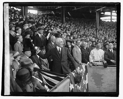 Harding throwing first ball [Opening Day, 1922