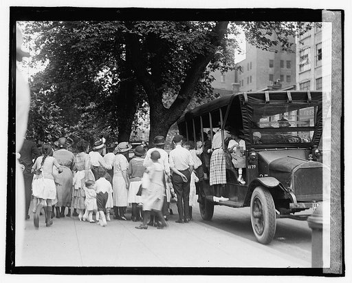 Crowd with children and bus], 7/24/22