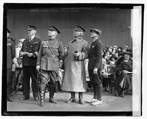 Bolling Field Air Circus, October 25, 1922 - Starting 2nd from left: Gen. Bandholtz, commander of the District of Washington; Gen. Mason Patrick, head of the Air Service, and his son, Bream Patrick] 10/25/22