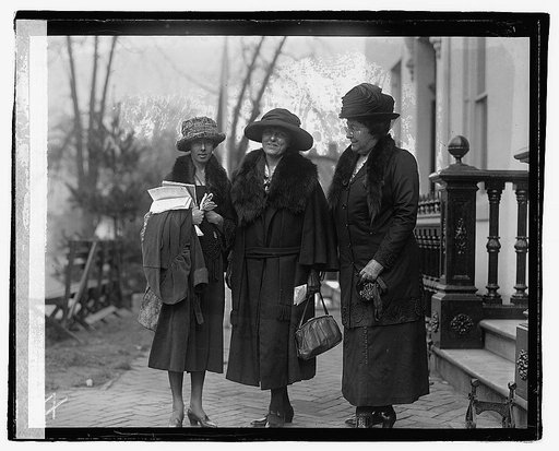 Equal rights conference at Woman's Party.] L to R: Katherine Morey, Brookline Mass., Mass. State Chairman, Woman's Party; Elsie Hill, Norwalk, Conn.; Mrs. Wm. H. Blauvelt, Syracuse, N.Y., State Chairman of the Woman's Party, [11/11/22