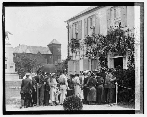 Shriner group in queue outside building