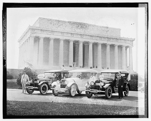 Shriner automobiles "Esten A. Fletcher" and "Frank C. Jones" at Lincoln Memorial