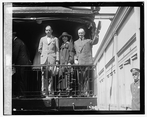 John Coolidge, Mrs. Coolidge, & Pres. Coolidge enroute to Vermont, 8/15/24