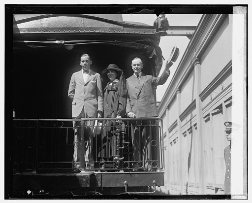John Coolidge, Mrs. Coolidge, & Pres. Coolidge enroute to Vermont, 8/15/24
