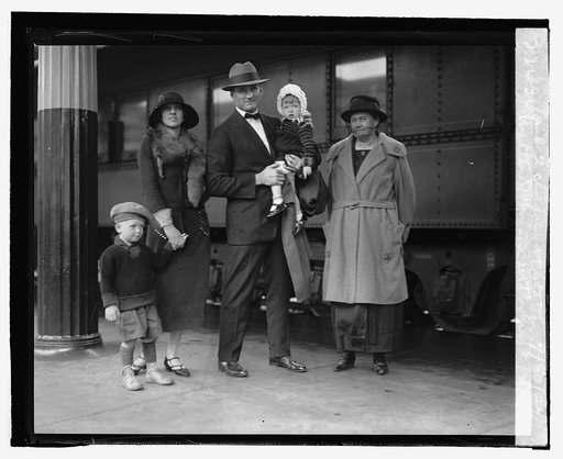 Walter Johnson with his wife, mother and 2 children at station, 9/30/24