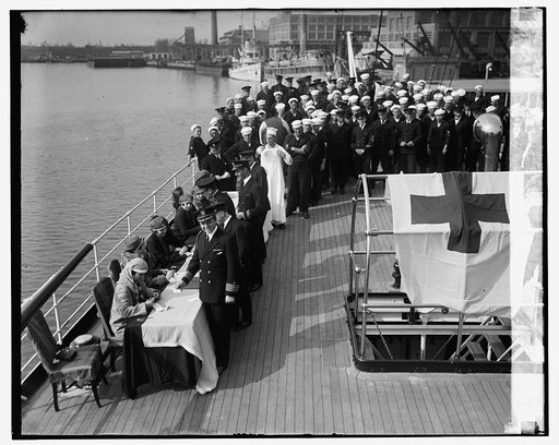 Society girls enrolling crew of Mayflower for Red Cross, [11/5/24