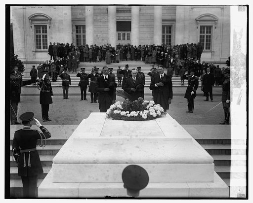 Dwight Davis, Pres. Coolidge, & Sec. Wilbur at Tomb of Un. Sol., 11/11/24