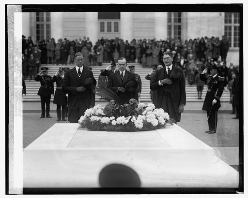 Dwight Davis, Pres. Coolidge, & Sec. Wilbur at Tomb of Un. Sol., 11/11/24