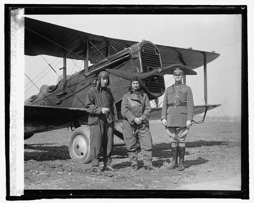 Rep. P.B. O' Sullivan, Gen. Mitchell, Maj. H.B. Clegett at Bolling field, [2/20/25