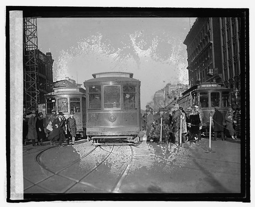 Crowd entering street car