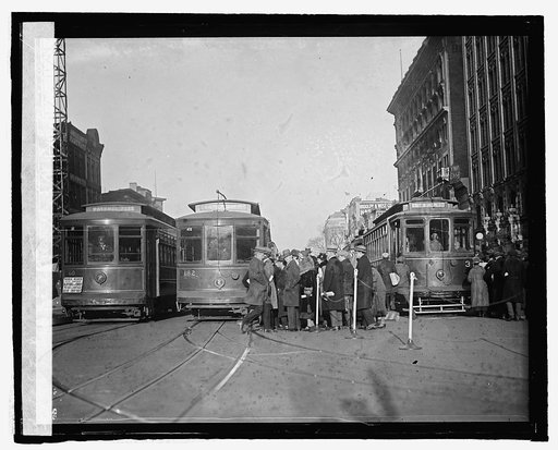 Crowd entering street car