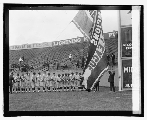 Griffith raising American League Pennant, 5/1/25