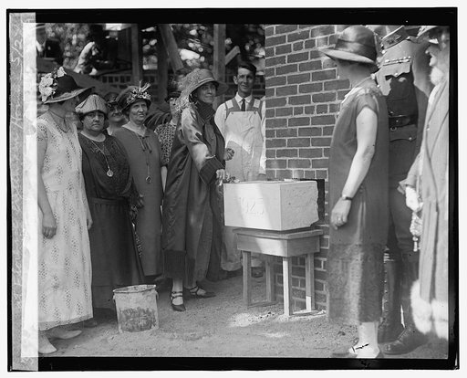 Mrs. Coolidge laying cornerstone at Florence Crittenden [i.e., Crittenton] Home, 5/27/25