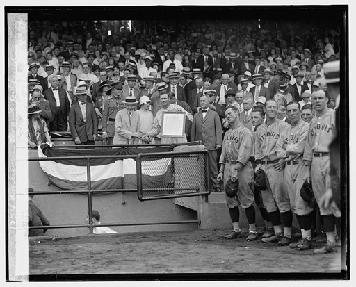Coolidge presents Walter Johnson with 1824 American League Diploma, [6/18/25