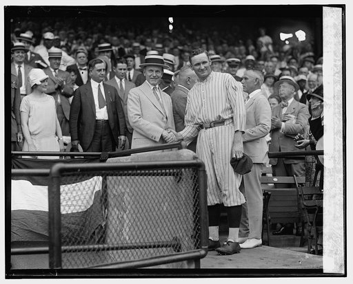 Coolidge presents Walter Johnson with 1924 American League Diploma, 6/18/25