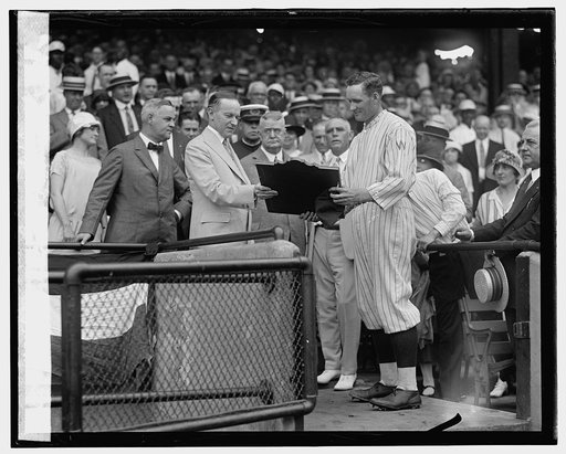 Coolidge presents Walter Johnson with 1824 American League Diploma, [6/18/25