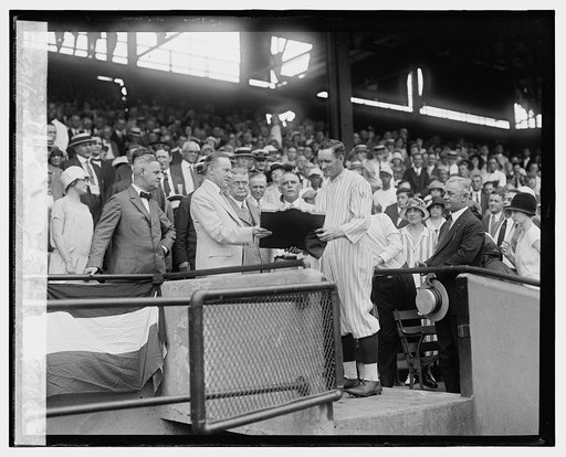 Coolidge presents Walter Johnson with 1924 American League Diploma, 6/18/25