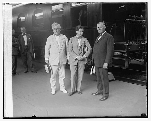 Frank Morrison, Robt. La Follette and Wm. Greene at station, 6/19/25