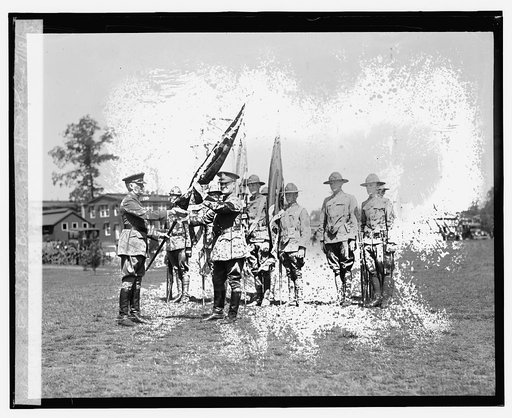 Brig. Gen. E. Jadurn[?] presenting colors to Col. J.F. Barber, Fort Humphreys, 7/18/25